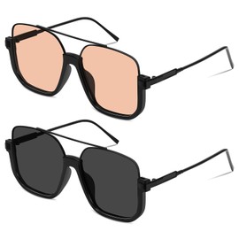 RSQQAV Square Oversized Aviator Sunglasses for Women Men 70s Retro Double Bridge Sun Glasses Fashion UV Protection Shades