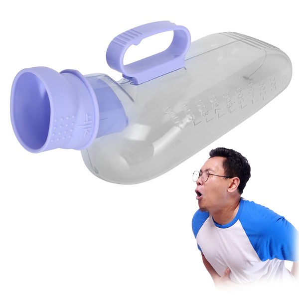 Leak-proof Urine Pipi Bottle for Men 1000ml Portable Male Urine Collector Reusable Urinal Kit with Lid and Cleaning Brush for Travel Home with Camping Car