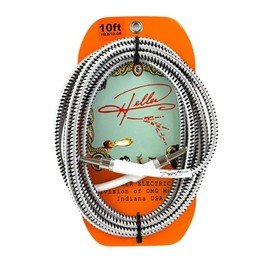 Heller Electric Braid-Matrix Guitar Cable, 10ft, Electric Guitar & Bass, Straight-to-Straight 1/4" Plugs, 20AWG OFC, Silver & Black Tweed, Professional