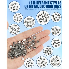 lulir 3D Nail Charms, 120PCS Silver Gothic Cross Nail Art Decorations