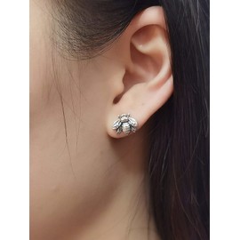 Vintage Sterling Silver Bee Earrings for Women Hypoallergenic Small Cute Textured Animal Honeybee Studs Cartilage Tragus Post Oxidized Retro Jewelry Gifts