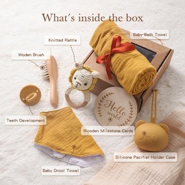 EERKEOD Baby Gift Set for Newborn New Baby Gift Set - Newborn Baby Essentials Baby Bath Set with Baby Blanket Baby Rattle - New Born Baby Girls Gift & Baby Boy Gifts for Baby Shower