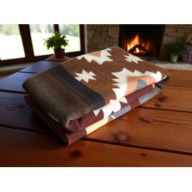 Alpaca Wool Blanket—Multicolor Western Style—Approx. 58" x 45"—Cozy, Plush, Reversible, Soft—Fair Trade—Andes Elegante—Great for Pets Too.
