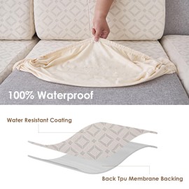 Genina Couch Cushion Covers Waterproof, Stretch Sectional Couch Covers, Sofa Cushion Cover Washable, Non Slip Magic Sofa Cover with Elastic Bottom and 2 Straps, Pet-Friendly (Single Seat Cover)