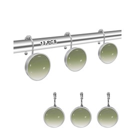 Gradient Shower Curtain Hooks, Sage Green White Ombre 12PCS Shower Curtain Hooks Rings for Bathroom Stainless Steel Rust Resistant Shower Curtain Hangers