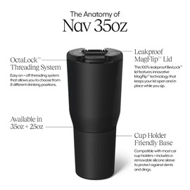 BrüMate Nav 35oz 100% Leak Proof Insulated Travel Tumbler with Magnetic BevLock™ Lid - Double Wall Cup-Holder Friendly Stainless Steel Mug (Neon Pink)