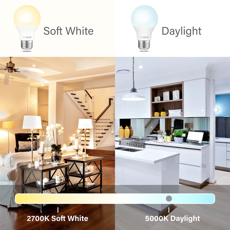 Sigalux A19 LED Light Bulb 60W Equivalent, E26 Medium Base