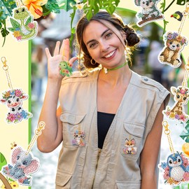 WILLBOND 30 Pcs Double Sided Watercolor Animal Diamond Art Keychain Ornaments DIY Watercolor Animal Diamond Painting Keychain Kits For Adults Key Ring Art Pendant Decor