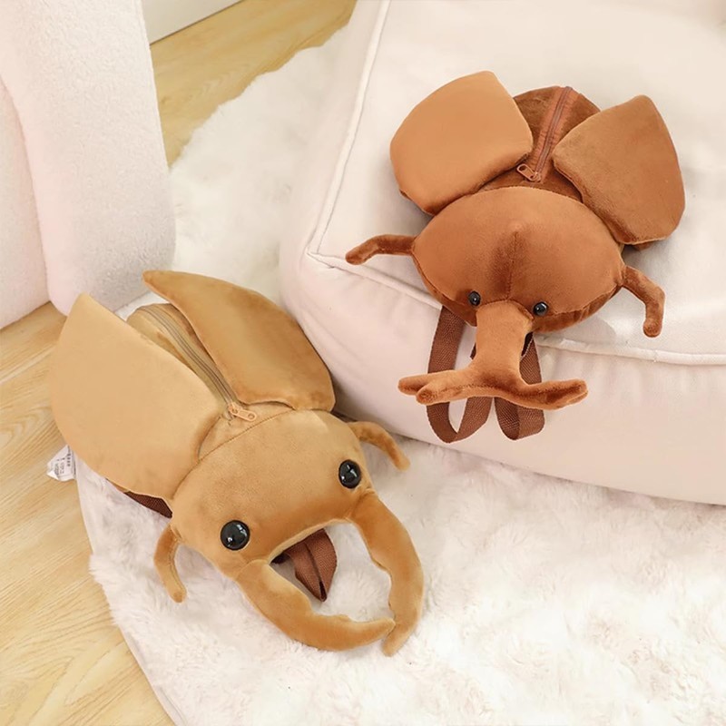 Plush Beetle Backpack Brown Insect Design Soft Lifelike Beetle Stag