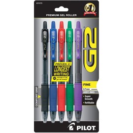 PILOT G2 Premium Refillable and Retractable Rolling Ball Gel Pens, Fine Point, Black/Blue/Red/Green/Purple Inks (31079)- (Pack of 6, 30 Count Total)