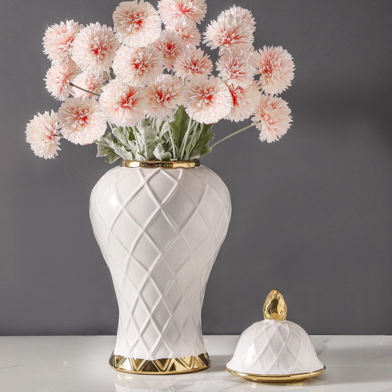 Ginger Jars for Home Decor, White and Gold Vase, Decorative