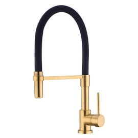 Pirooso Gold and Black Kitchen Faucet, Kitchen Sink Faucet with Pull Down Spray, Solid Brass Kitchen Faucet with Silicon Hose 360 Swivel