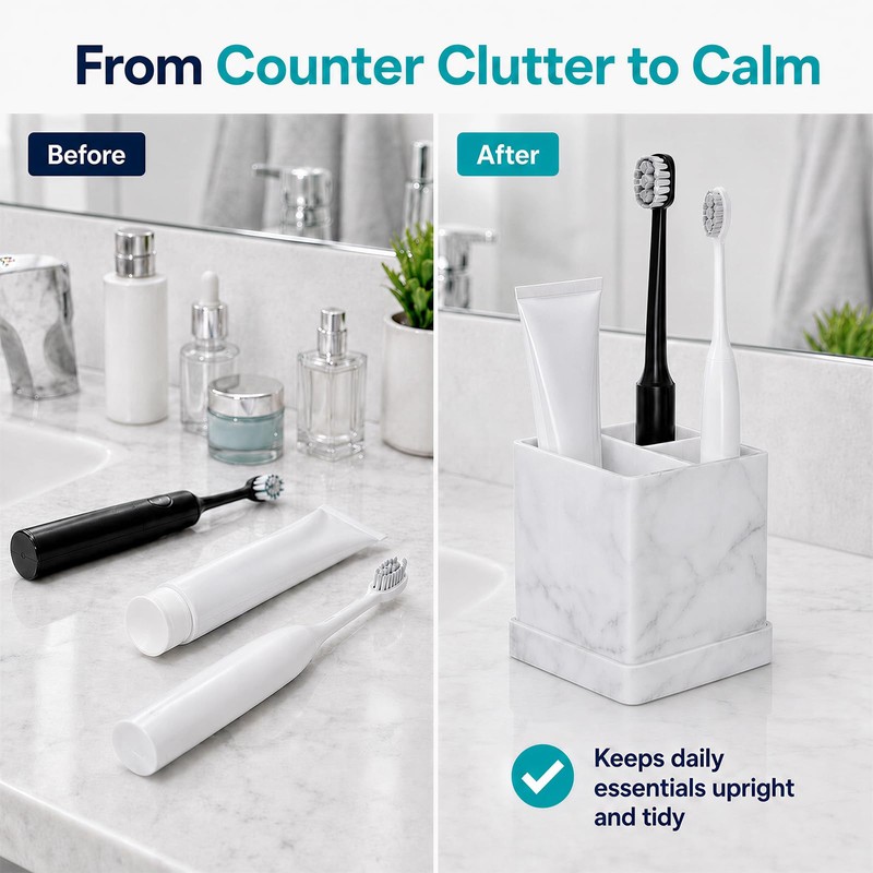 Silicone Toothbrush Holders for Bathrooms, 3 Slots Unbreakable Marble Countertop
