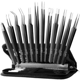 Tweezers 12 Pack, Precision Tweezer Set for Women, Stainless Steel Tweezers Kit for Eyebrow, Jewelry - with Case