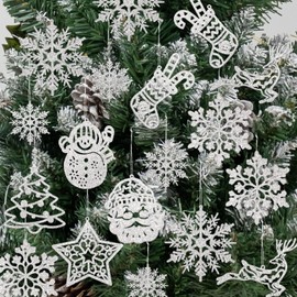Christmas Tree Decorations, Snowflake Christmas Tree Pendant Hanging Ornaments, Reusable Christmas Display Pack of 40 (silver)