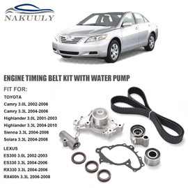 Nakuuly Engine Timing Belt Kit with Water Pump Compatible with 2001-2010 Highlander Camry Sienna Solara Lexus ES300 RX330 3.0L 1MZFE/ 3.3L 3MZFE V6 DOHC 24V # TKT-026