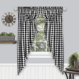 Achim Home Furnishings Buffalo Check Gathered Swag Window Curtain Pair, 72" x 63", Black, Black & White