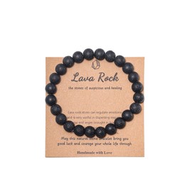 Pingyongchang Stress Relief Anxiety Yoga Bracelet,Healing Crystal Stone Mantra Bracelets for Women Natural Beaded Birthday Gifts for Men Inspirational Jade Bracelet for Men-Lava Rock m