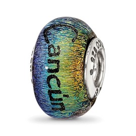 The Black Bow Cancun & Palm Trees Orange Dichroic Glass & Sterling Silver Bead Charm