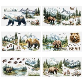 HICOHAND Rub on Transfers for Crafts, 6 Sheets Waterproof Rub on Transfer Stickers Rub on Transfer Decals for Furniture Crafts Forest Bear for DIY Home Decor