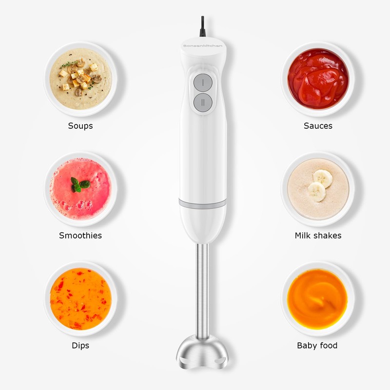 Bonsenkitchen Hand Blender, Immersion Blender with 2 Mixing Speed, 2-In-1