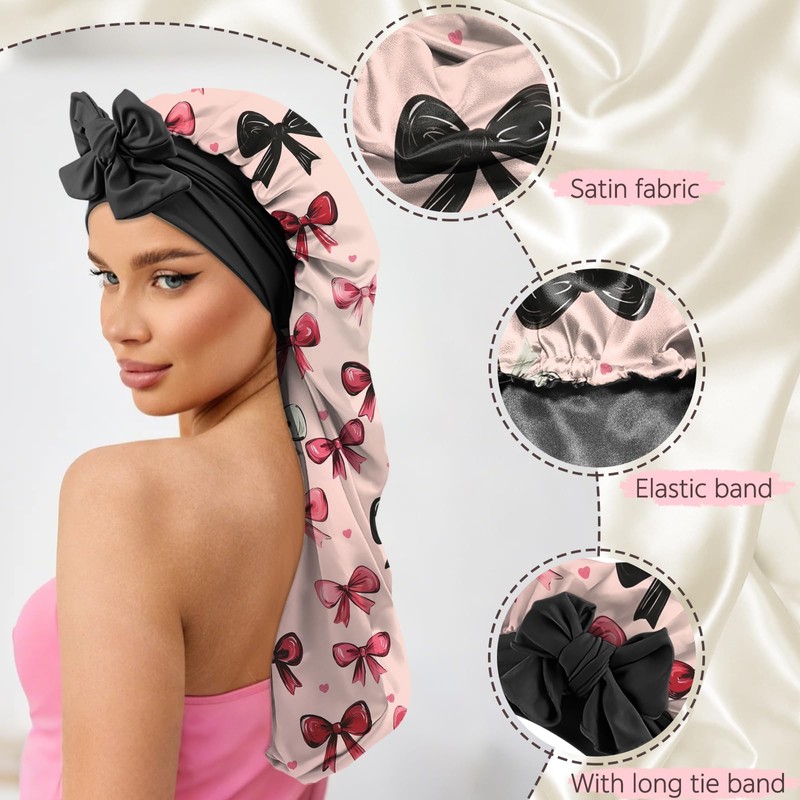 Cabreche Long Satin Hair Braid Bonnet for Sleeping Double Layer