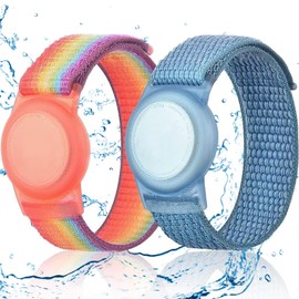 NATOSU 2er-Pack wasserdichte Airtag-Armbänder für Kinder, weiches Nylon, verstecktes Air-Tag-Armband, vollständige Abdeckung, Leichter GPS-Tracker-Halter, kompatibel mit Airtag-Band für Kleinkinder