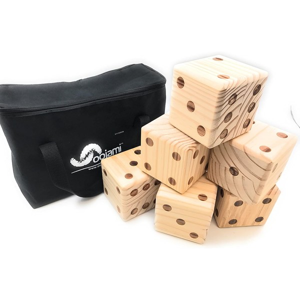 Oojami Giant Wooden Yard Dice with Carrying Canvas Bag