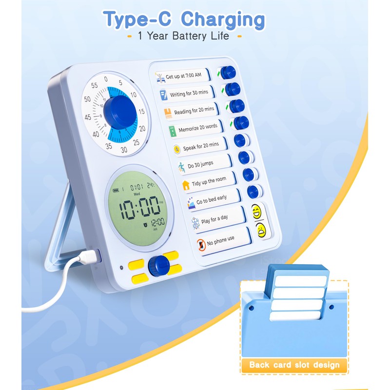 3-in-1 Visual Timer Task Timer with Chore Chart Board, ADHD