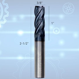 Carbide End Mill 3/8 Inch Square Nose 4 Flutes Milling Bit with AlTiN Coating HRC 45