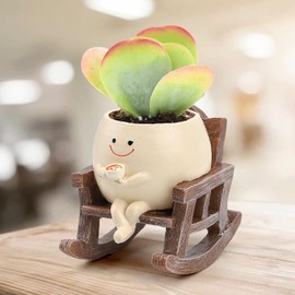 KIUGCO Smily Face Planter Pots for Indoor Plants, Cute Resin Flower Head Planters, Rocking Chair Succulent Flower Pots with Drainage Hole, Gift IdeaI for Birthday, Christmas