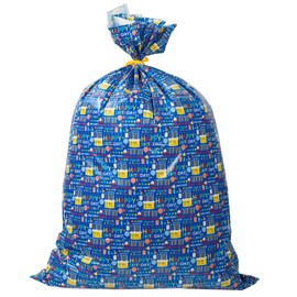 Merture 56" x 36" Blue Extra Large Birthday Gift Bag with Tag & Tie, Jumbo Gift Bag with Cakes, Candles, Happy Birthday Text for Birthday, Christmas, Baby Shower and More - 1 Pcs