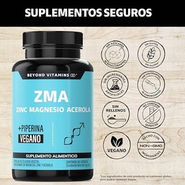 Zinc Magnesio Acerola (ZMA) | Con Piperina para máxima absorción | Sin Azúcar - Suplemento Alimenticio Vegano Beyond Vitamins - Ingredientes NON GMO (180 Cápsulas)