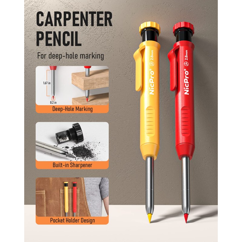 Nicpro 18 Pack Carpenter Pencil Set with Sharpener, Mechanical Carpenter