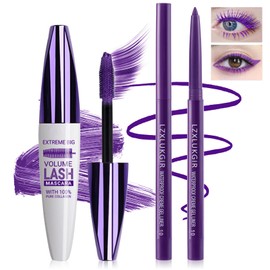 LZXLUKGIR Purple Mascara and Eyeliner Set,5D Colored Mascara Volume and Length Waterproof,Purple Mascara for Eyelashes,Natural Lengthening Curling Mascara for Women