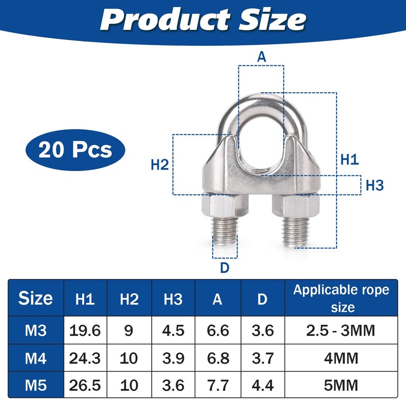 Forbabe Wire Rope Clamp 4 mm Pack of 20 M4