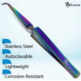 A2Z Stainless Steel Multi Rainbow Color 3D Eyelash Extension Tweezers X Type Str