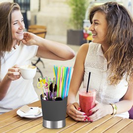 Straw Holder for Countertop, Stainless Steel Drinking Straw Dispenser Forks Spoon Holder Organizer for Bar Milk Tea Shop