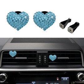 Tecledsn 2PCS Bling Air Vent Clips, Car Air Freshener Vent Clip, Bling Heart Charm Car Air Conditioning Outlet Clip, Car Decoration Accessories Diffuser Vent Clip Universal for Women Girls (Blue)
