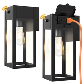 OYKYOHEI Dusk to Dawn Outdoor Light Fixtures Wall Mount, Outdoor Porch Lights with Outlet, Dusk to Dawn Outdoor Lighting for Doorway, Garage- Black