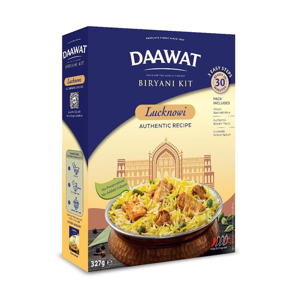 Daawat Lucknowi Biryani Kit Ready to Cook Meal Kit Includes - Daawat Rice - 200g, Authentic Biryani Masala Paste - 127g, Aromatic Whole Spices - 1 Small Pack