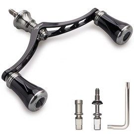 HEIGHTEN 3.7 / 3.8 inches (95 / 98 mm) Reel Handle 0.8 inch (20 mm) / 0.7 inch (19 mm) Knob for Shimano Daiwa Universal Spinning Reel New Pillar Series (98mm - Black & Gunmetal) (943)