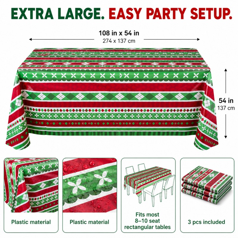 Halloween Plastic Tablecloth Set for Party Tables – 3-Pack Pumpkin,
