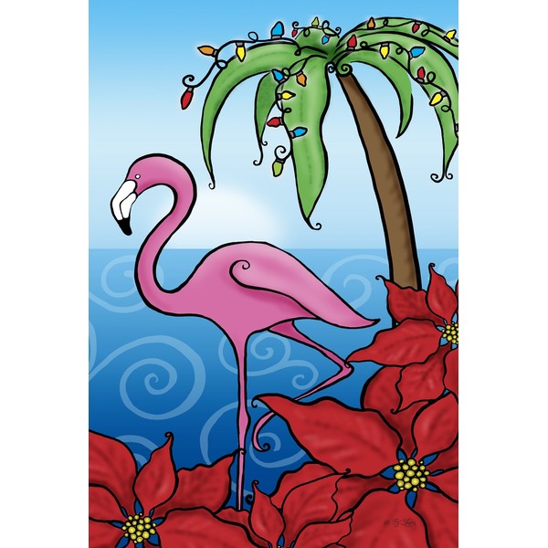 Toland Home Garden Fa-La-La-La-Mingo 12.5 x 18 Inch Decorative Tropical Christmas Palm Tree Flamingo Garden Flag - 119651, Pink/Blue/Red/Green, Small
