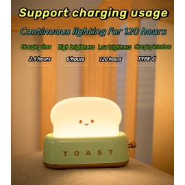 BFYCHYC Cute Desk Decor Toaster Lamp, Kawaii LED Toast Bread Night Light Rechargeable, Table Night Lamp for Kids Room Table Desk Bedroom Decorations,Christmas Gifts Ideas for Baby Girls Teens (Green)