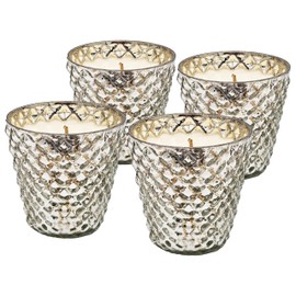 Udorich Set of 4 Scented Soy Wax Candles with Silver Glass Holders, Earl Grey Scented, for Home Décor