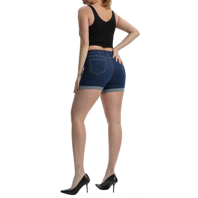 Laeyzuo Pantalones cortos elásticos de cintura alta para mujer con