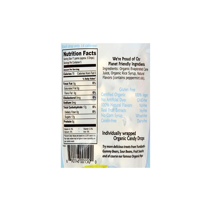 YumEarth Organic Wild Peppermint Drops - Mint Flavored Natural Hard