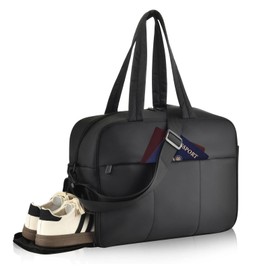 Felipe Varela Puffer Travel Duffle Bag, Gym Bag for Women with Shoe Compartment, Lightweight Tote Weekender Overnight Carry on Duffel Bags for Travel, Airplanes(Black,19L)