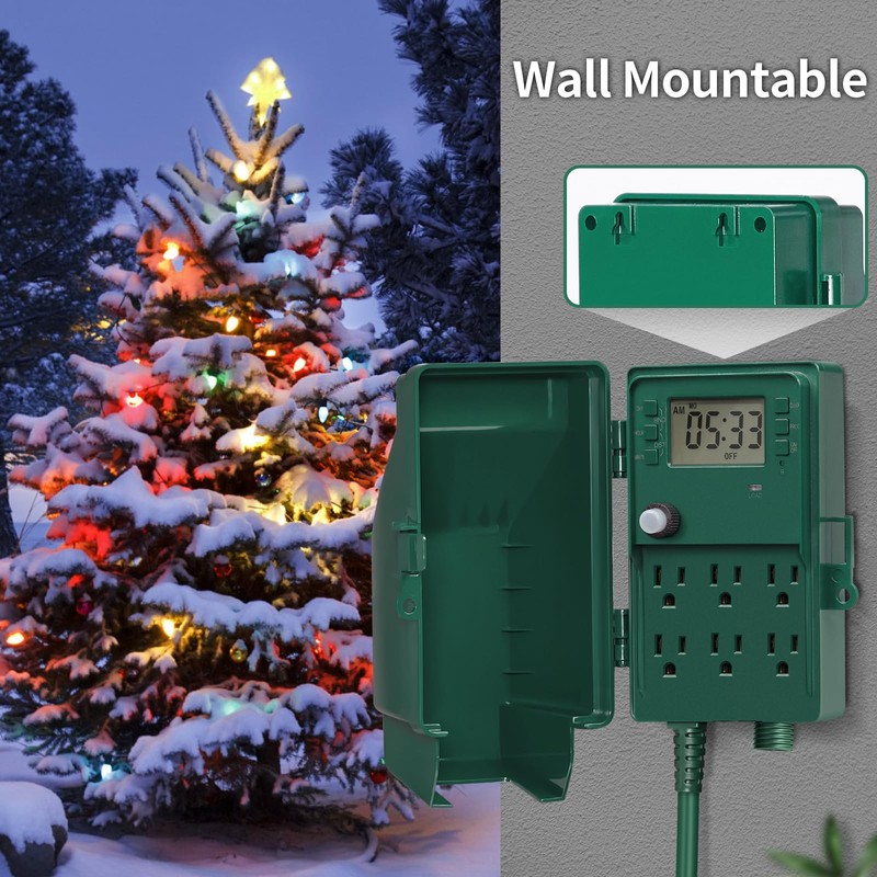 SURAIELEC Outdoor Power Stake, 7-Day Programmable Digital Timer, Power Strip